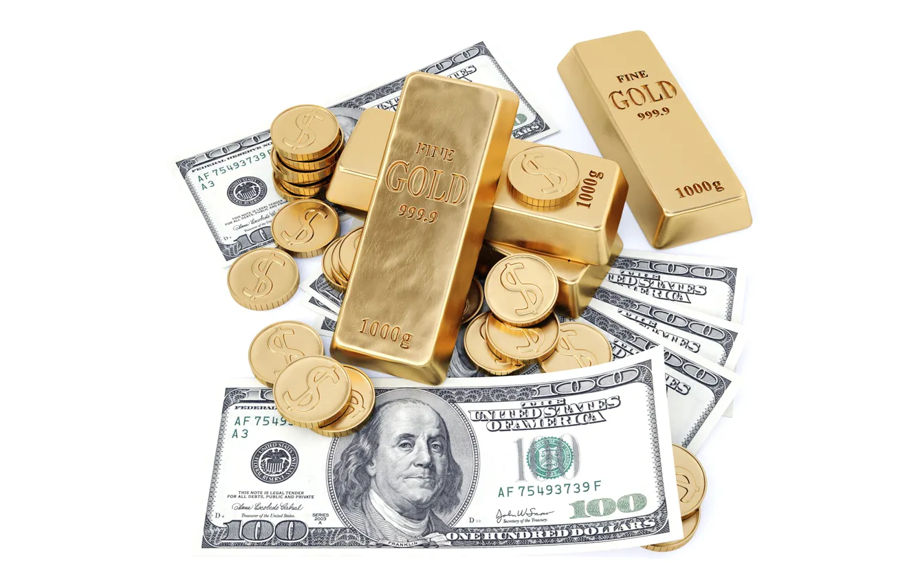 Фото обои Монеты, Деньги, Золото, Доллары