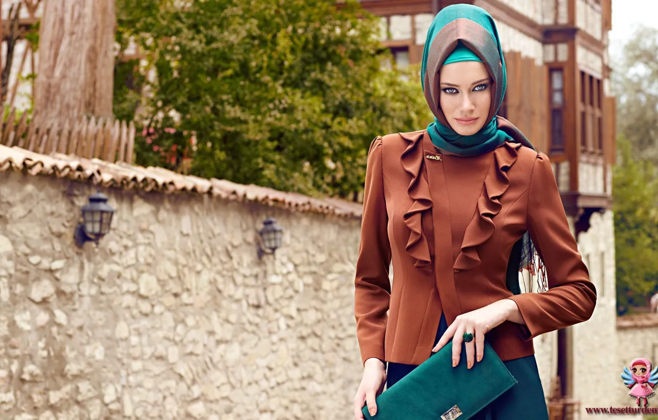 Фото обои modern hijab clothing, Turk, girl. model