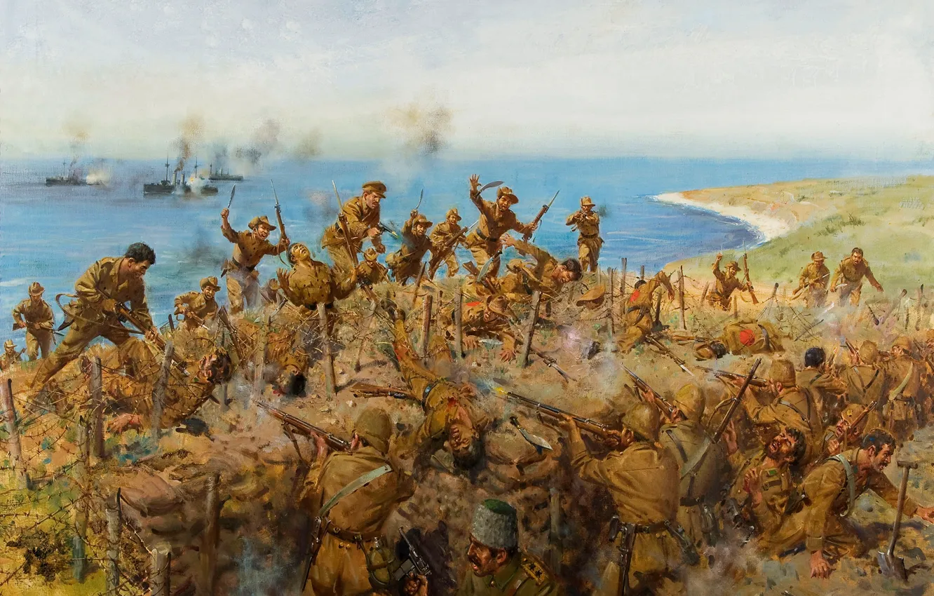 Фото обои масло, картина, холст, художник Теренс Кунео, WW1, &quot;The Battle for Sari Bair&quot;