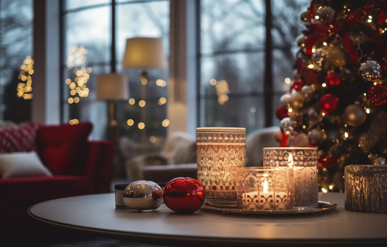 Фото обои комната, елка, новый год, интерьер, Рождество, Christmas, tree, window