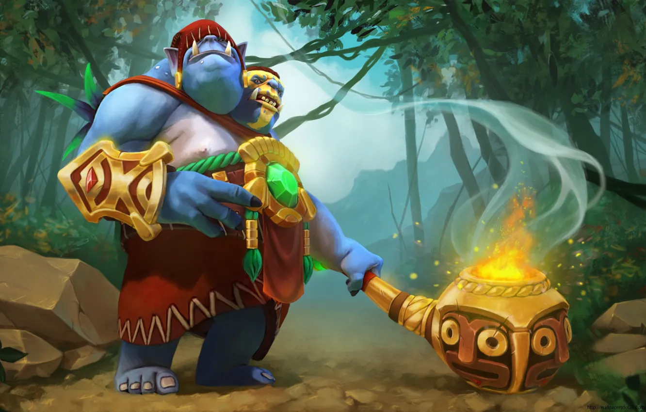 Фото обои огонь, магия, игра, посох, огр, дота, дота 2, Dota 2