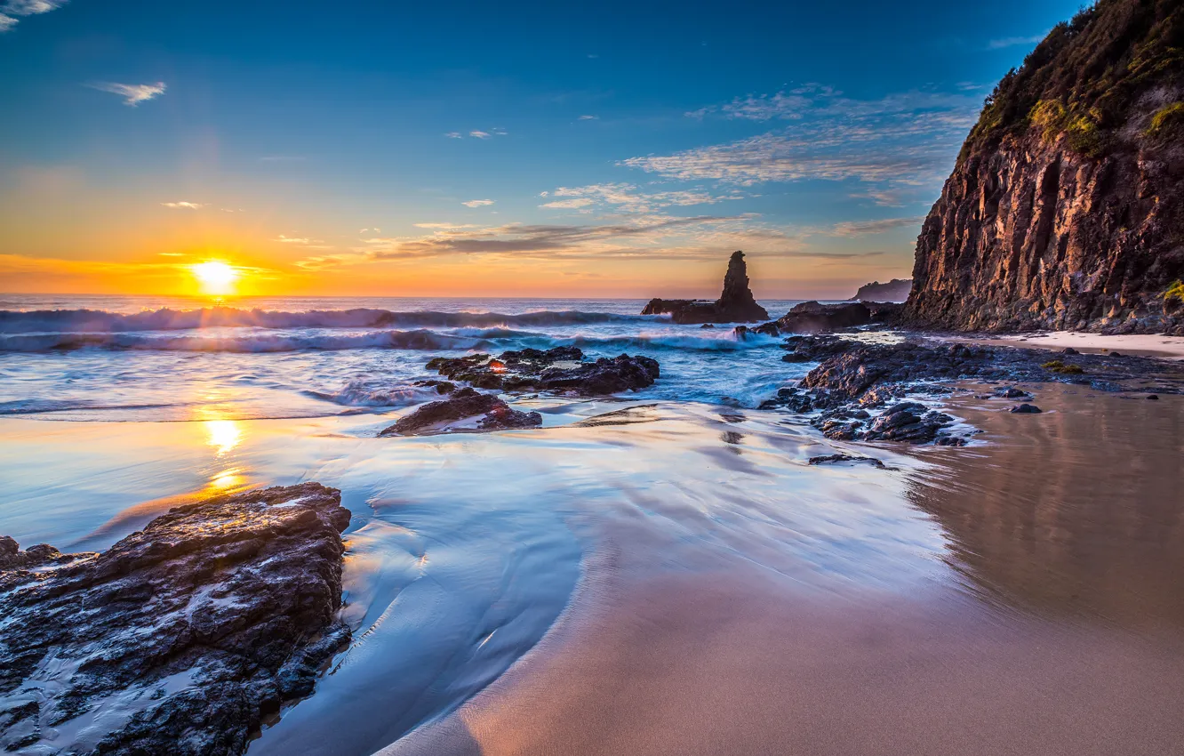 Фото обои пляж, природа, океан, скалы, Australia, New South Wales, Jones Beach in Kiama Downs