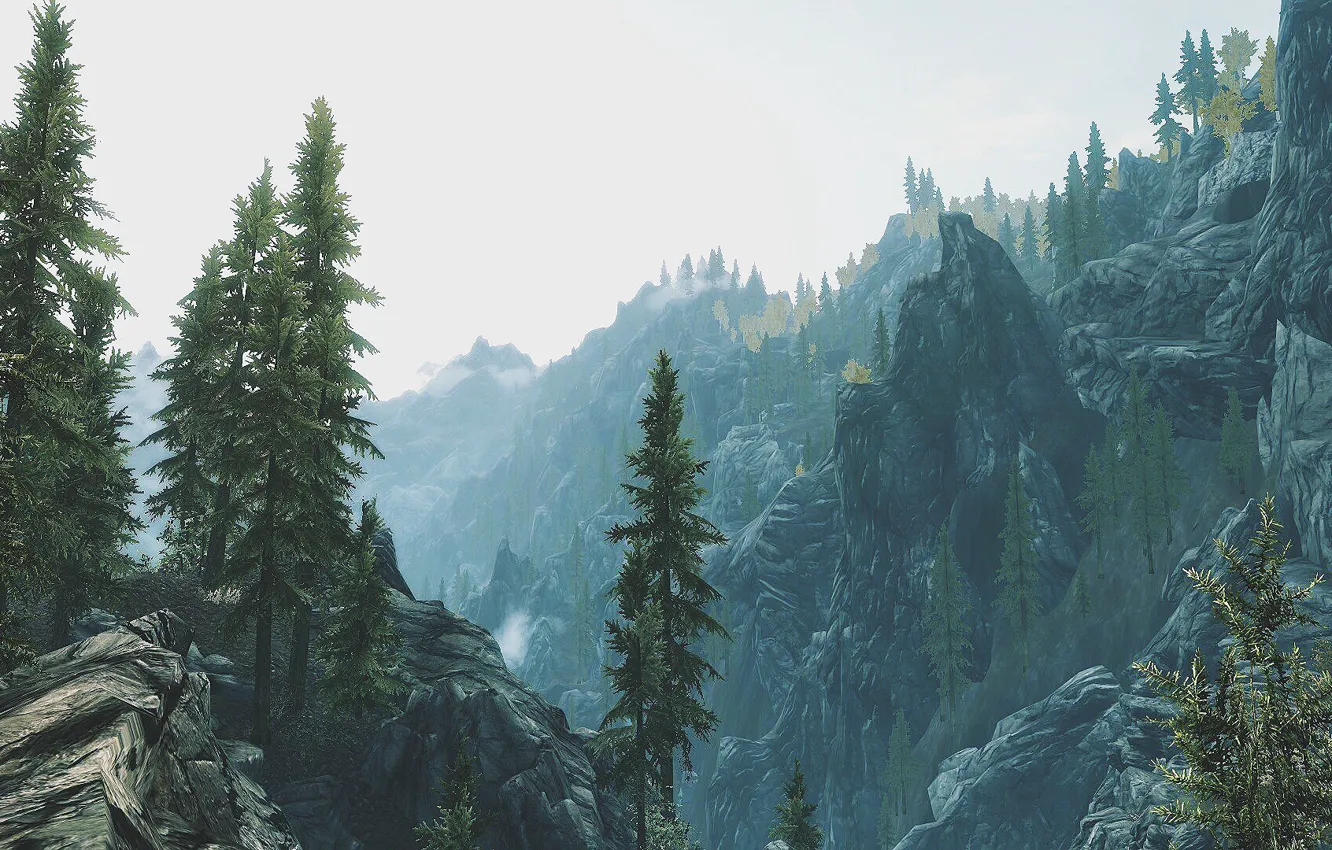 Фото обои небо, пейзаж, горы, skyrim, скайрим