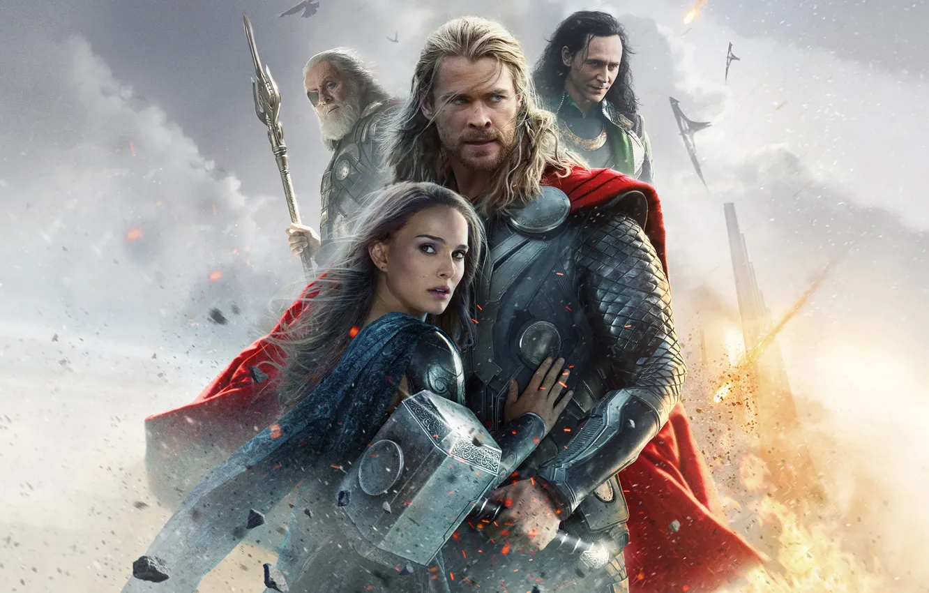 Фото обои фантастика, молот, Natalie Portman, Натали Портман, постер, персонажи, комикс, костюмы