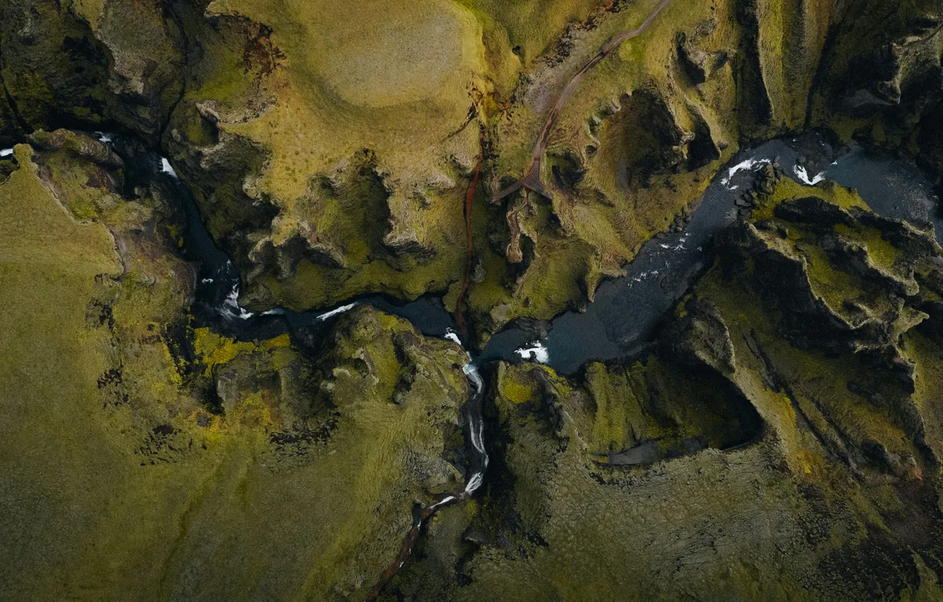 Фото обои road, river, rocks, aerial view