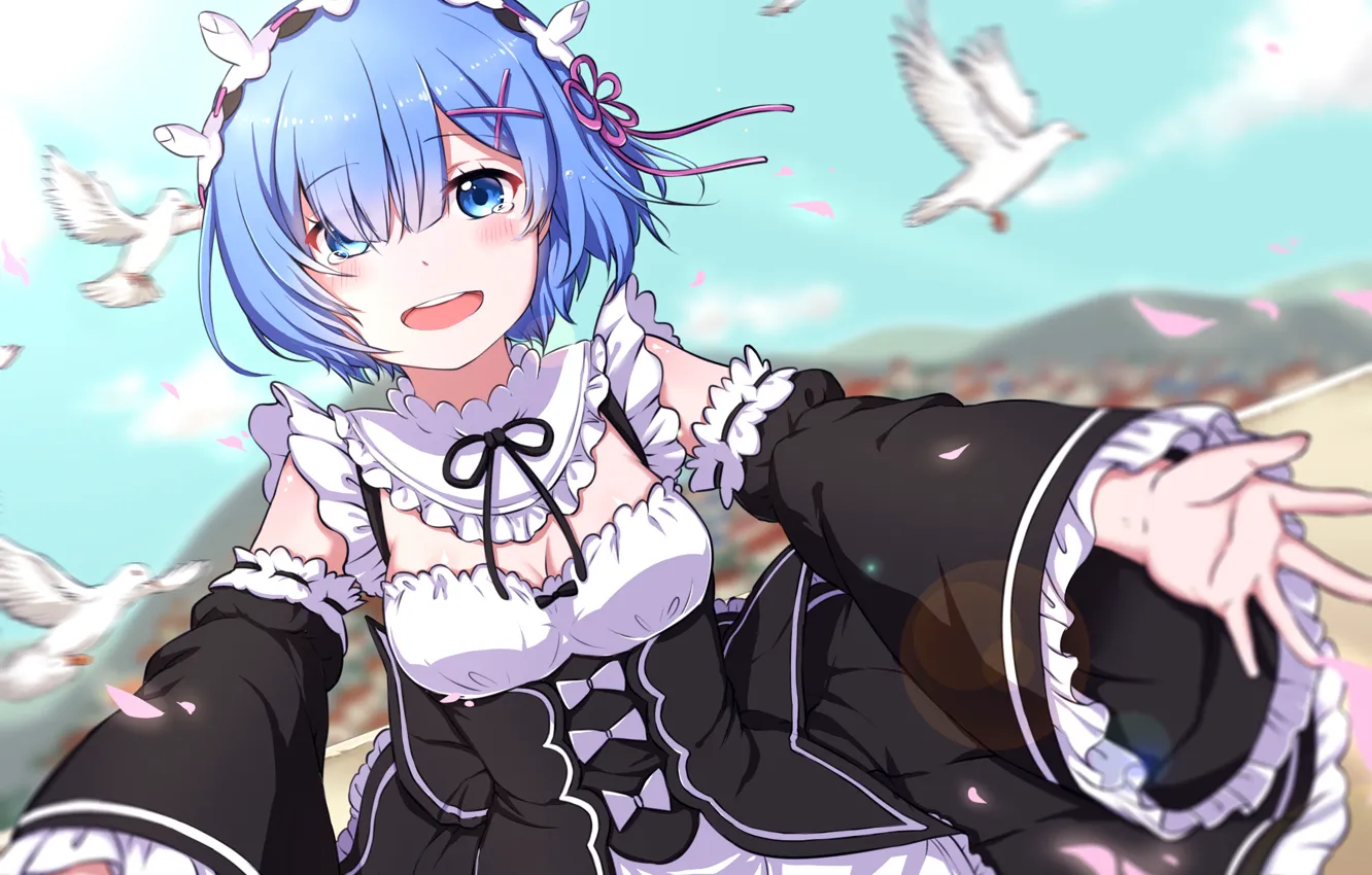 Фото обои девушка, радость, слёзы, anime, горничная, art, Rem, Re: Zero kara Hajimeru Isekai Seikatsu