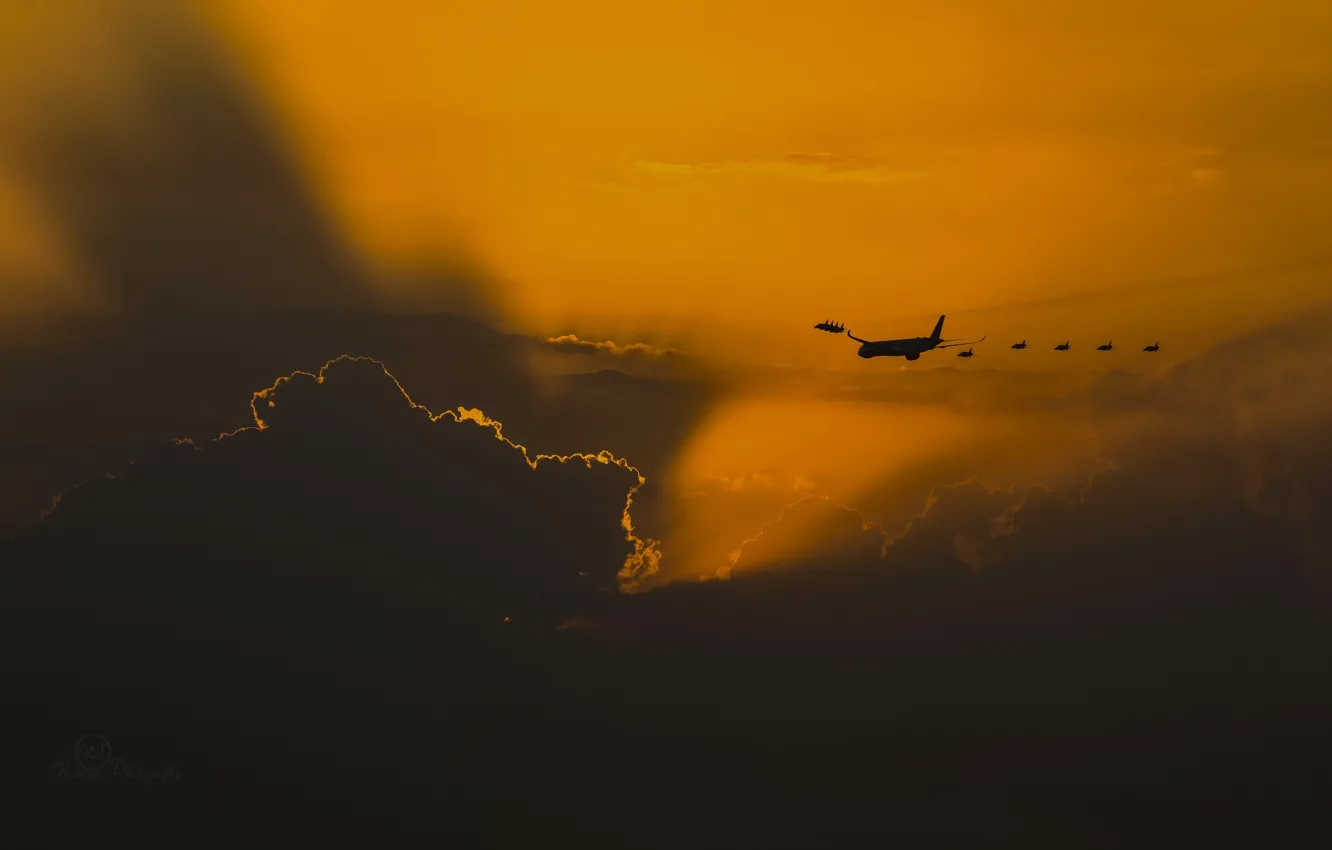 Фото обои небо, самолёты, эскорт