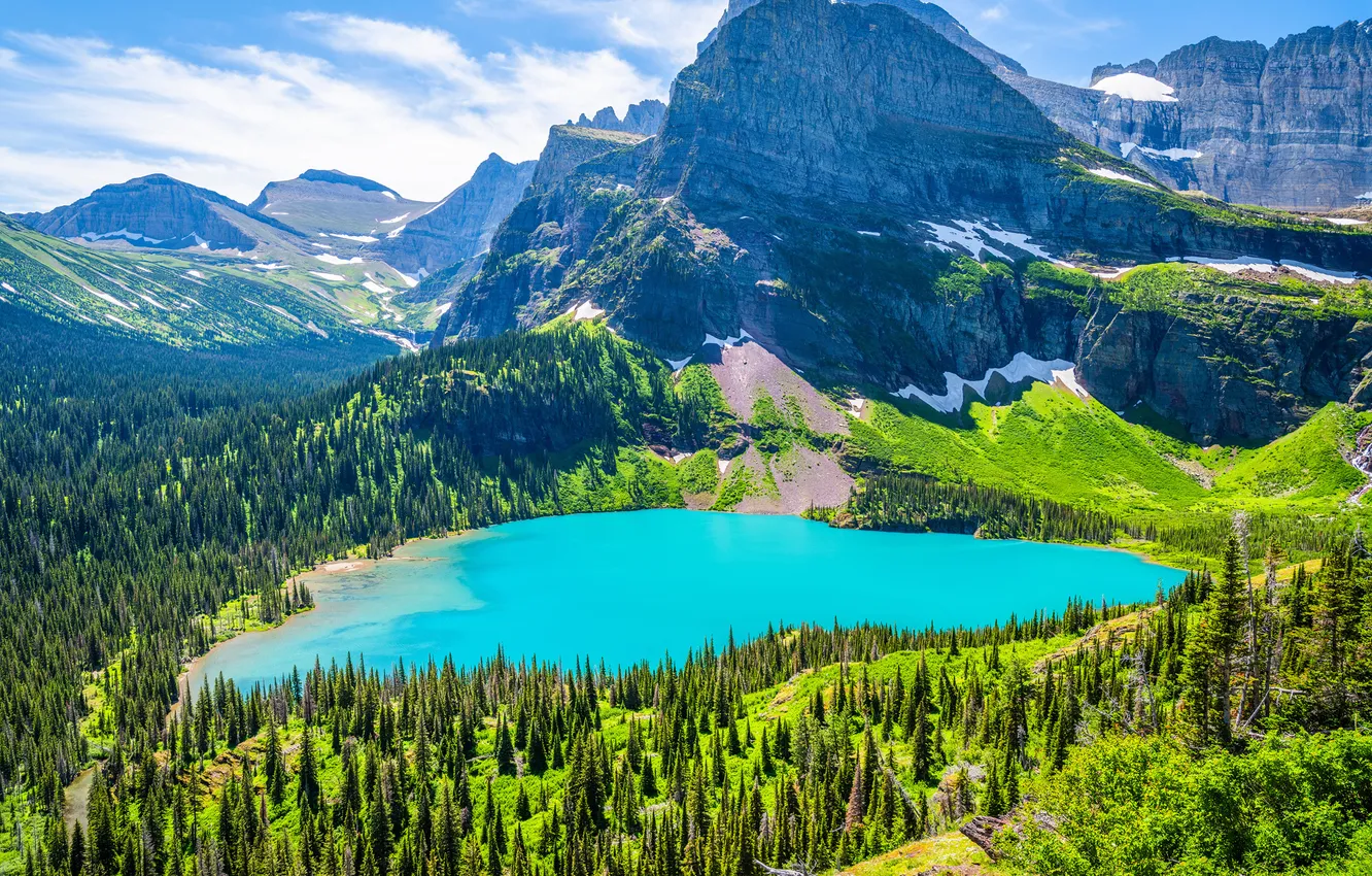 Фото обои горы, природа, скала, озеро, США, Glacier National Park