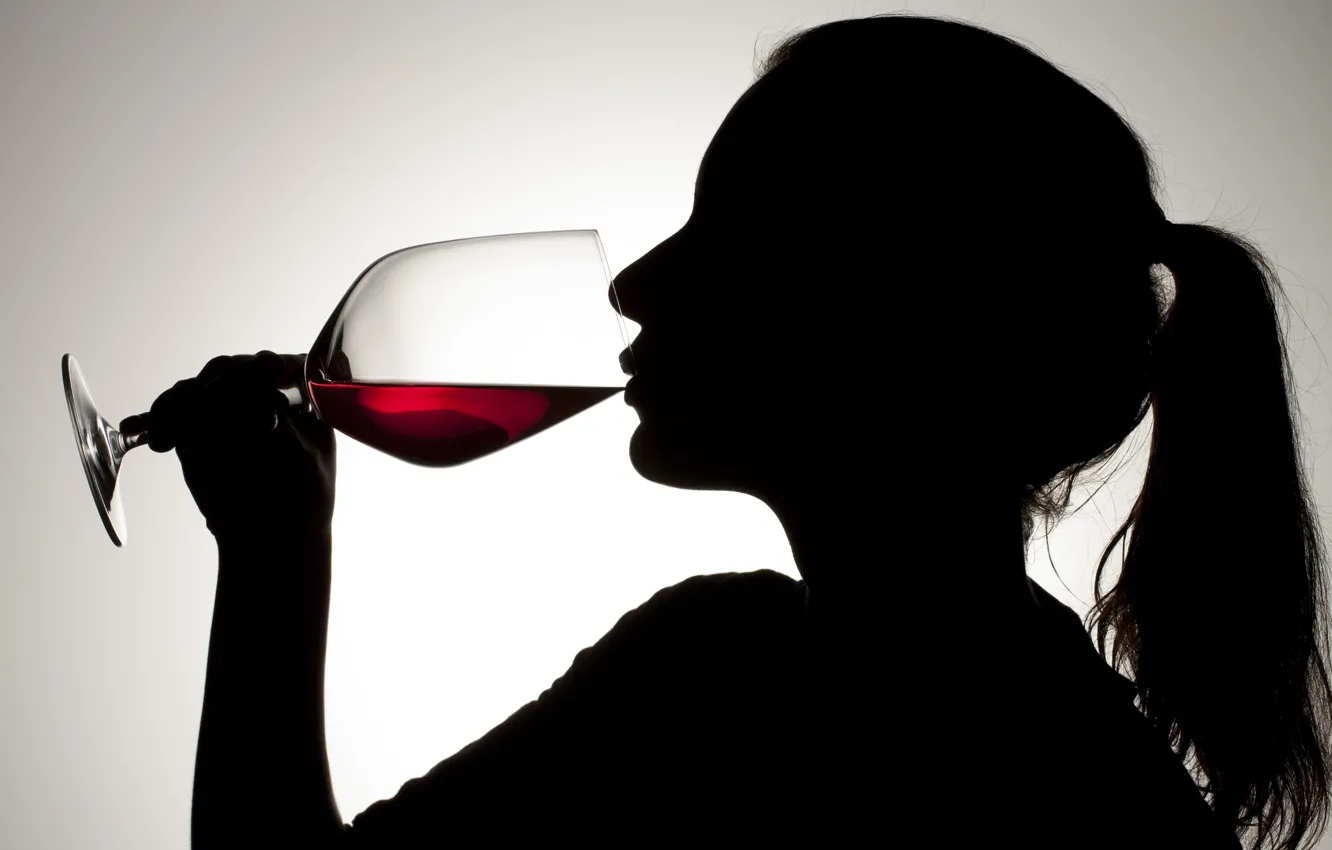 Фото обои glass, woman, silhouette, red wine