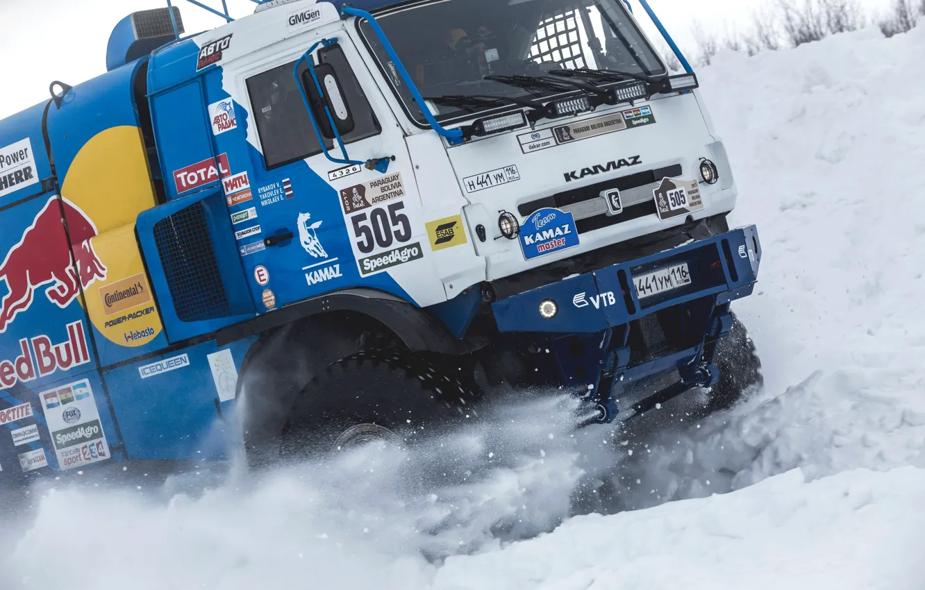 Фото обои Зима, Снег, Грузовик, Мастер, Россия, Мороз, Kamaz, Rally