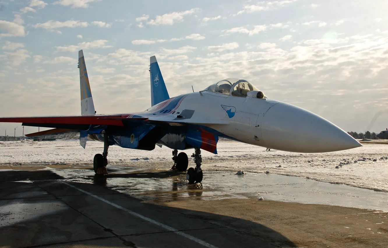 Фото обои самолет, истребитель, Су-27, Русские витязи