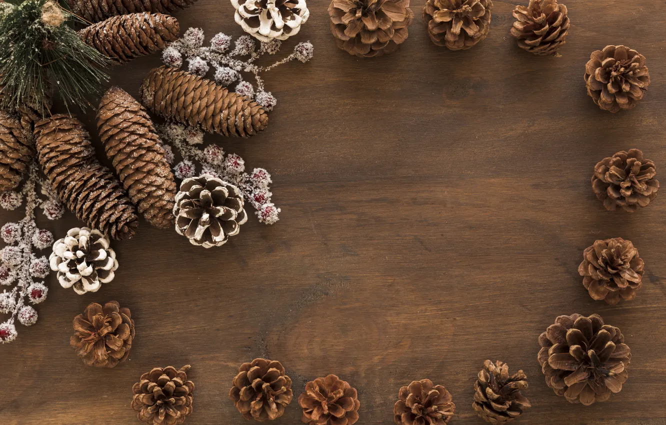 Фото обои украшения, Новый Год, Рождество, Christmas, шишки, wood, New Year, decoration