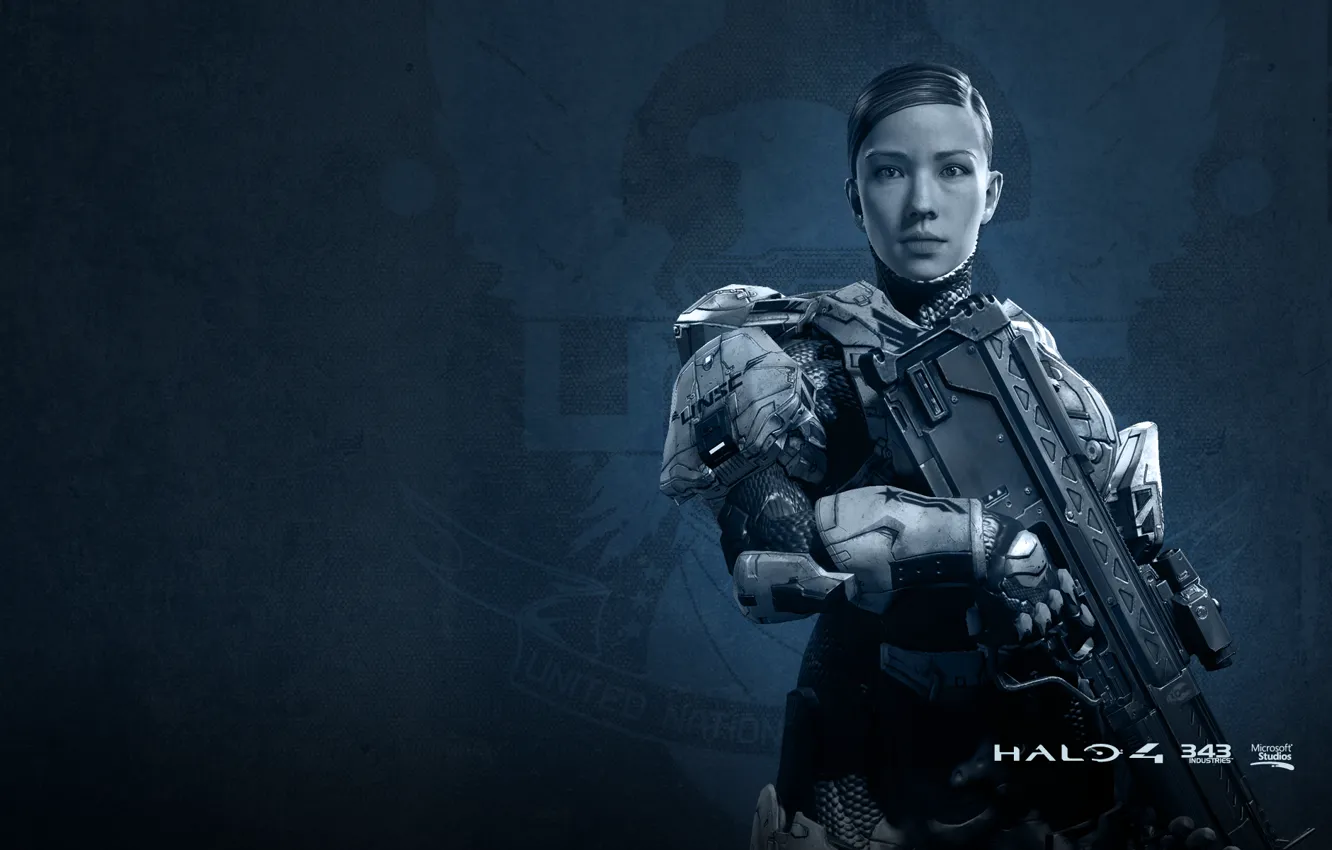 Фото обои девушка, солдат, винтовка, бронекостюм, Halo 4