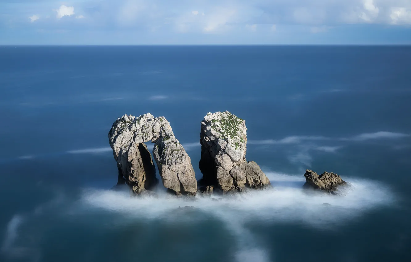 Фото обои море, скалы, побережье, Испания, Spain, Costa Quebrada, Cantabria, Pielagos