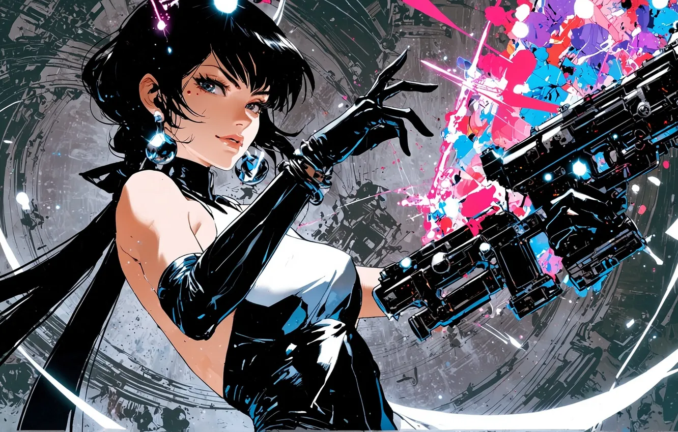 Фото обои девушка, оружие, аниме