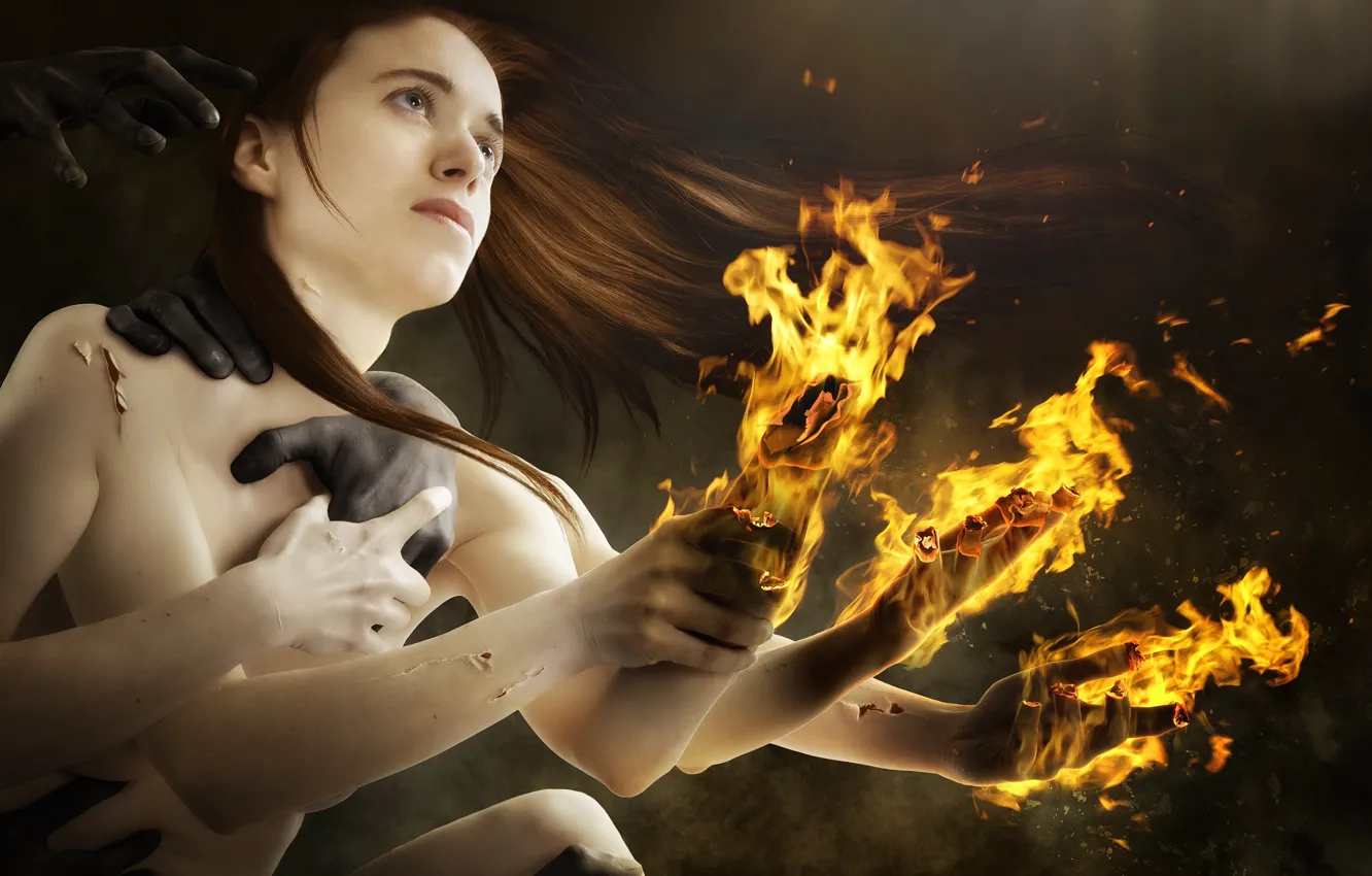 Фото обои Burnout, девушка, огонь, пламя, руки