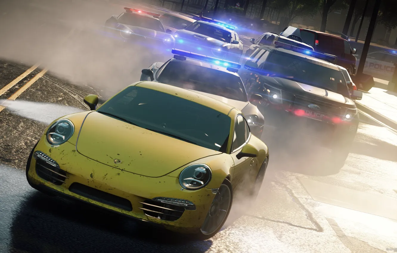 Фото обои город, гонка, погоня, Porsche 911, копы, need for speed most wanted 2012