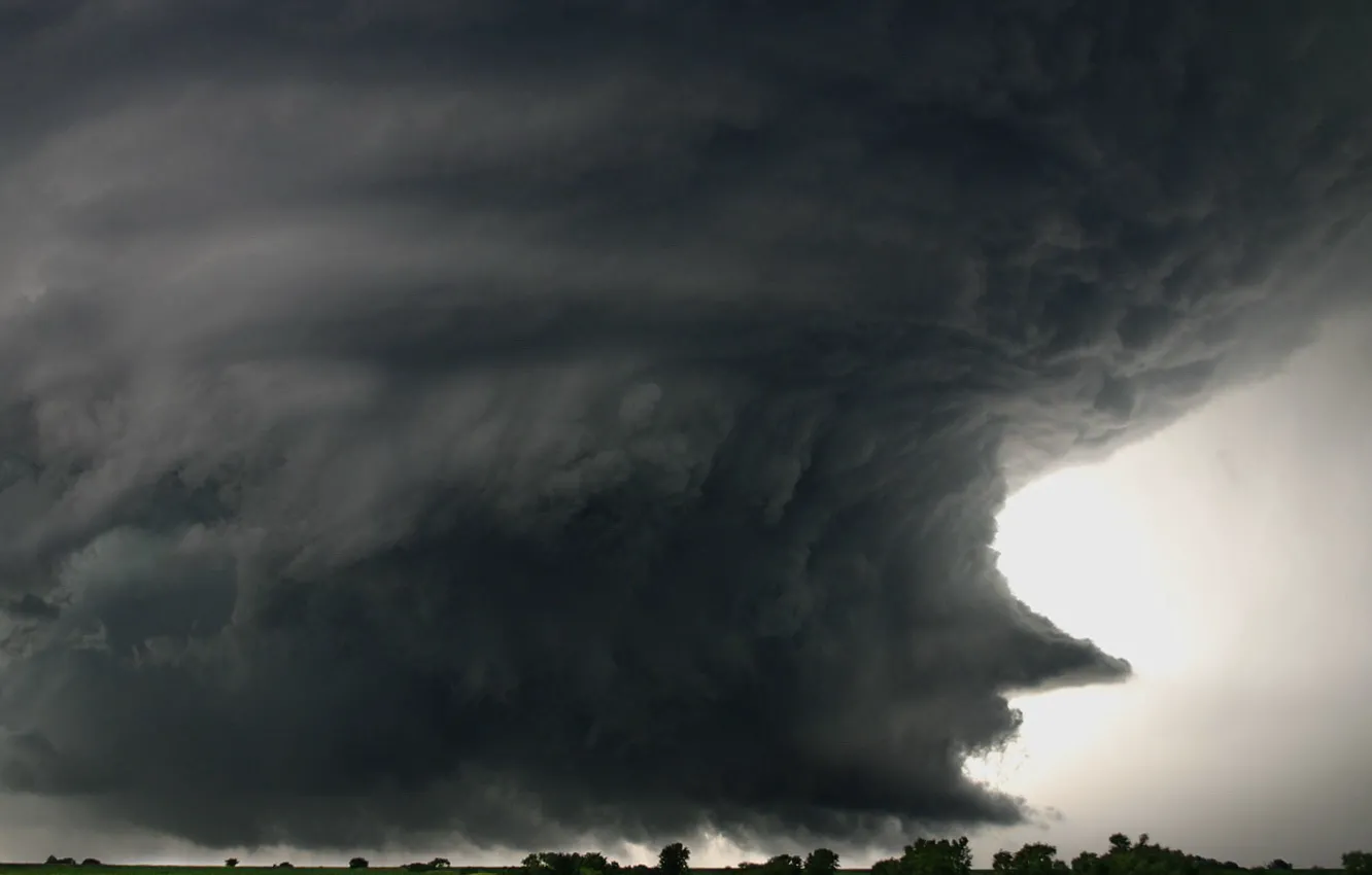 Фото обои поле, облака, буря, ураган