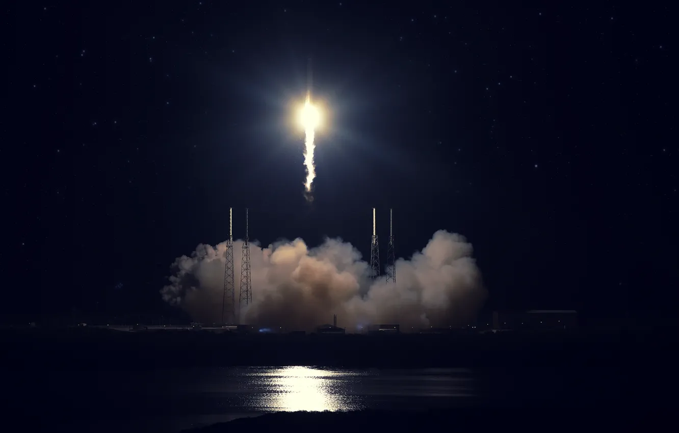 Фото обои старт, SpaceX, Falcon 9, мыс Канаверал, Dragon Fire. ракета