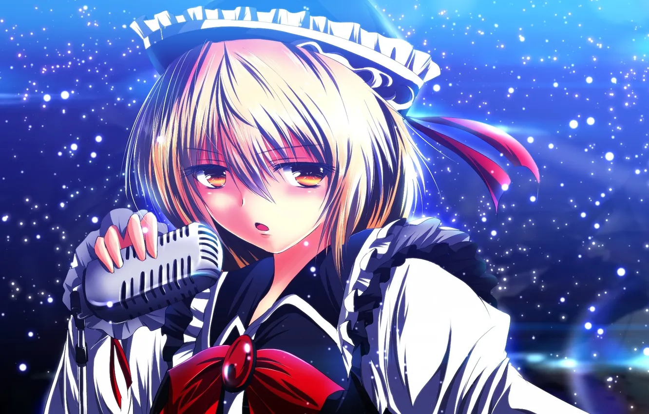 Фото обои взгляд, девушка, микрофон, touhou, art, песня, nekominase, lunasa prismriver