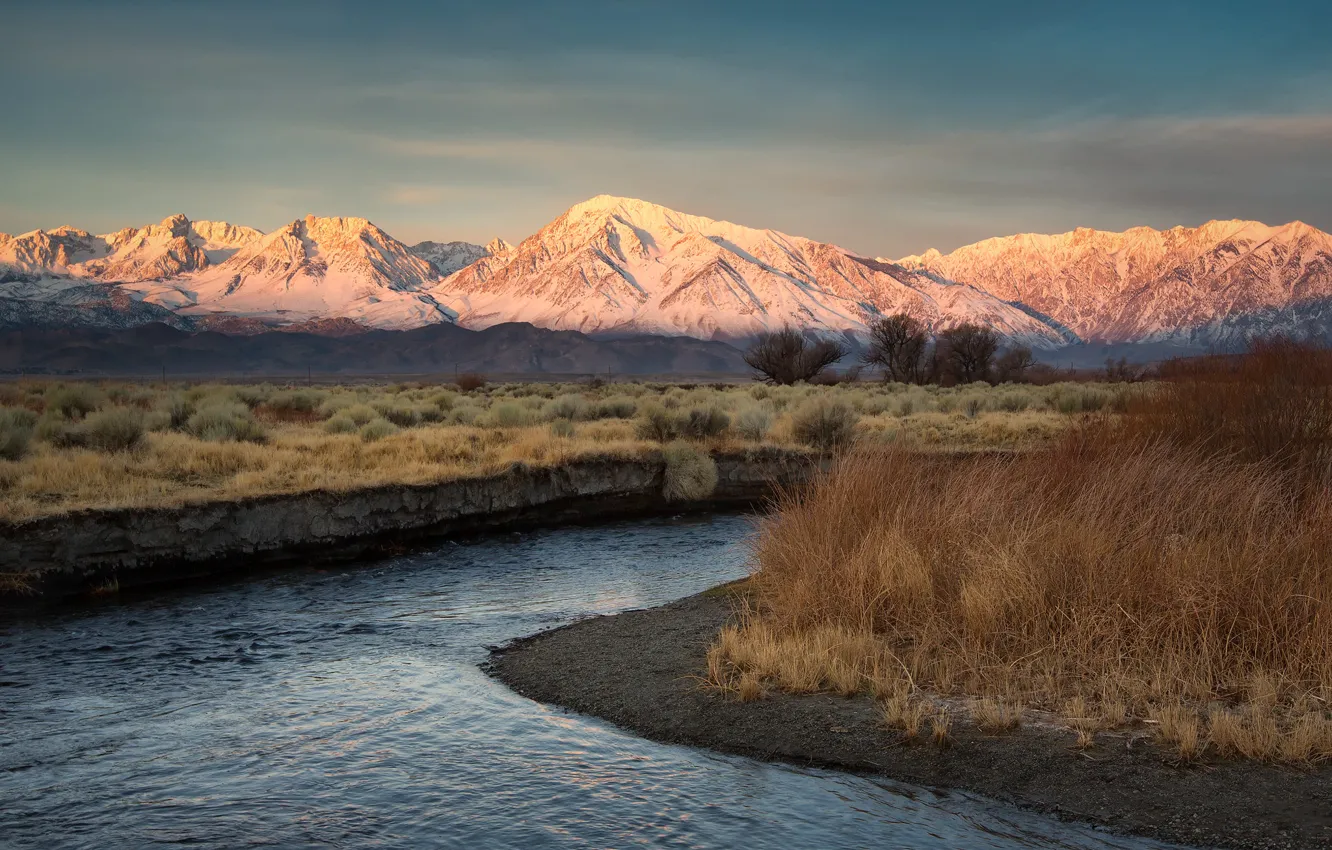 Фото обои горы, река, долина