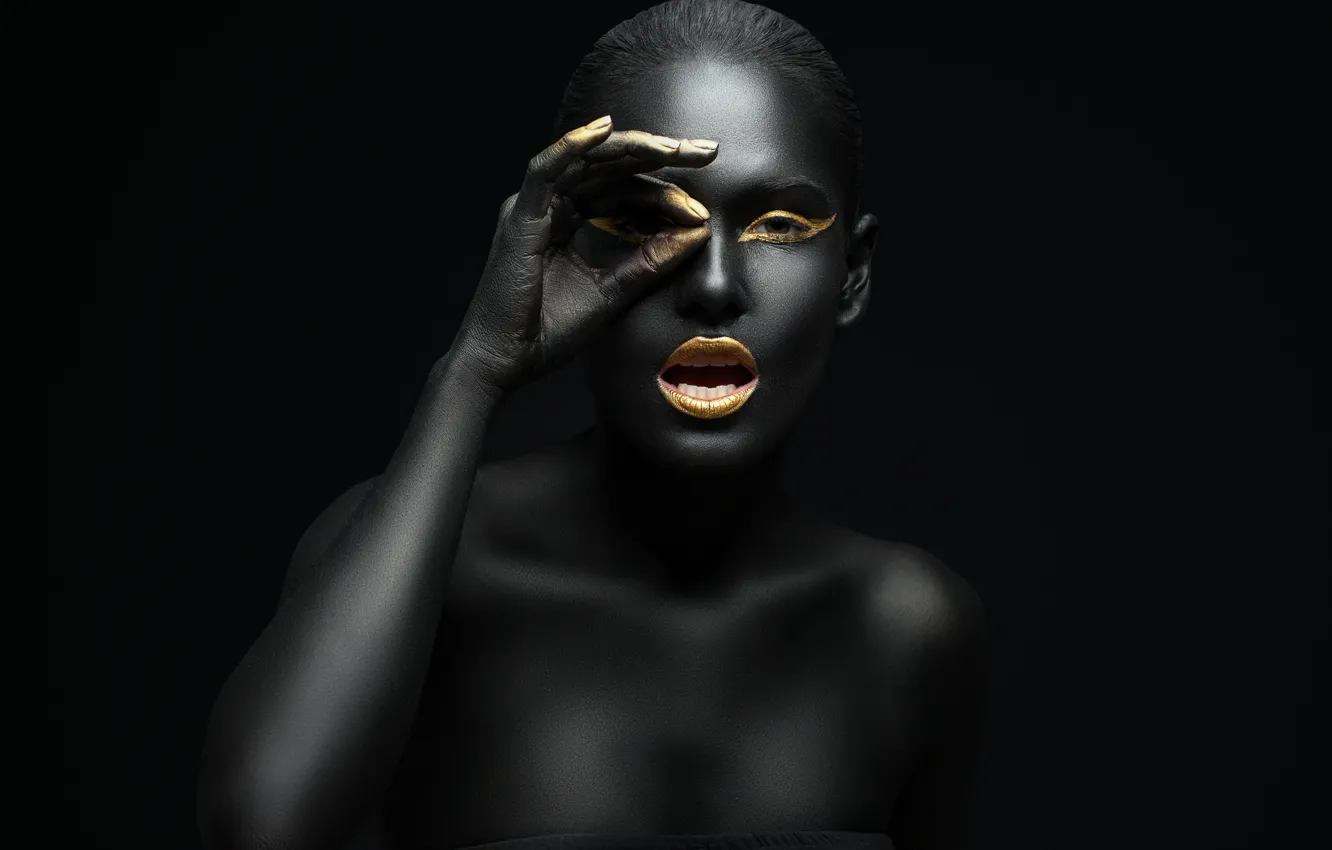 Фото обои gold, black, model, makeup