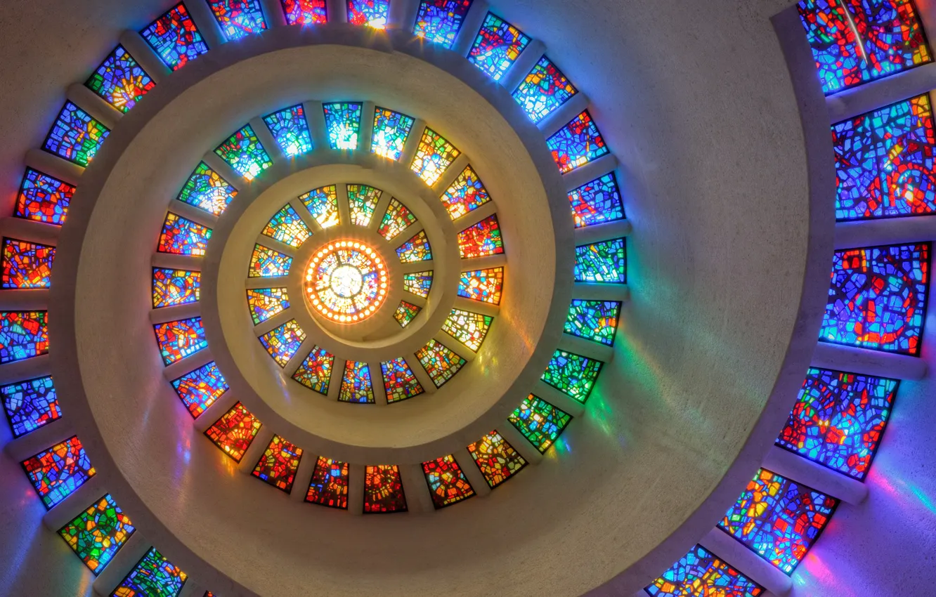 Фото обои colorful, window, Texas, Dallas, spiral, stained glass, mesmerizing, Thanksgiving Square Chapel