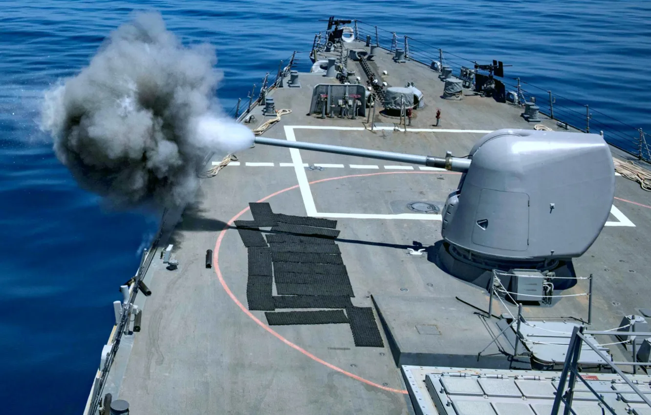Фото обои эсминец, артустановка, USS Carney