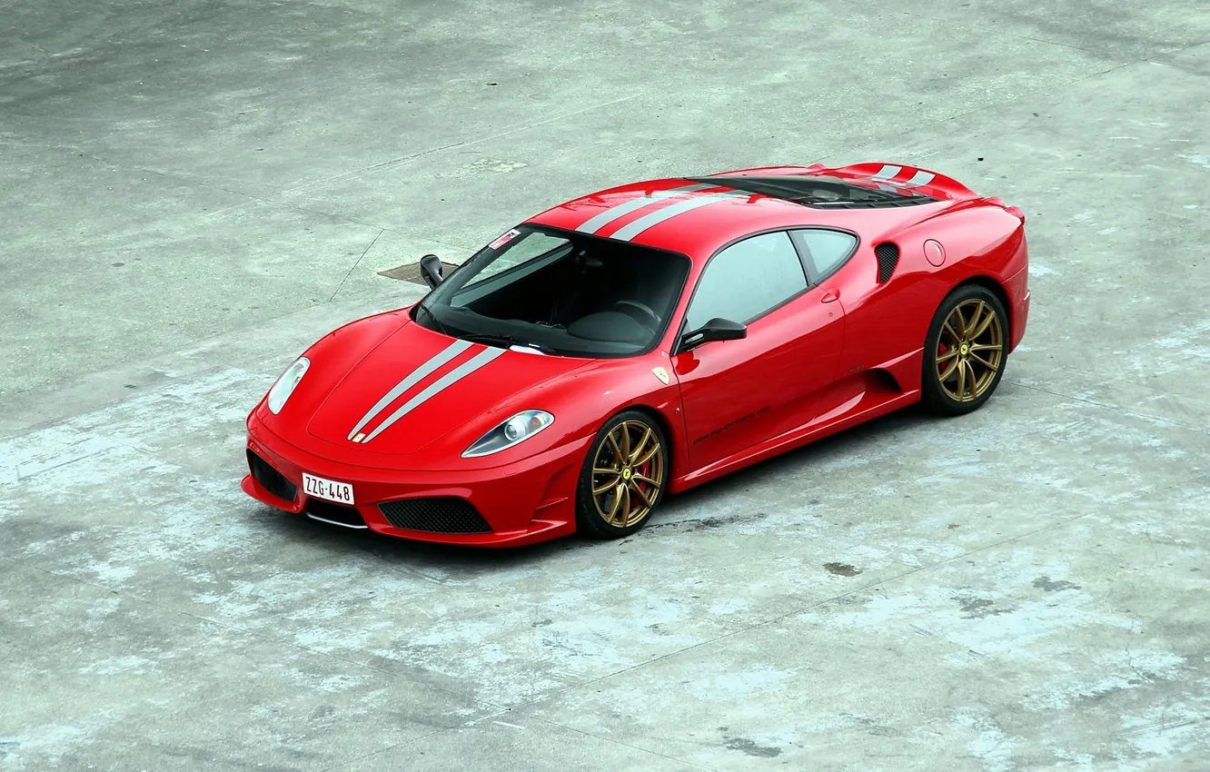 Фото обои красный, отражение, ferrari, f430, вид сверху, ф430, скудерия, scuderia