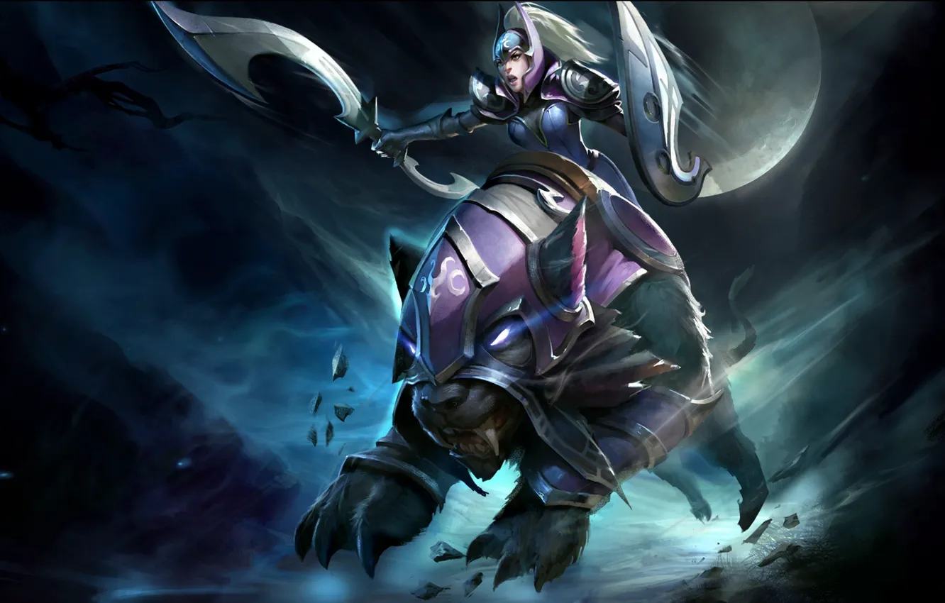 Фото обои кошка, девушка, луна, воин, арт, зверь, Dota 2, Luna
