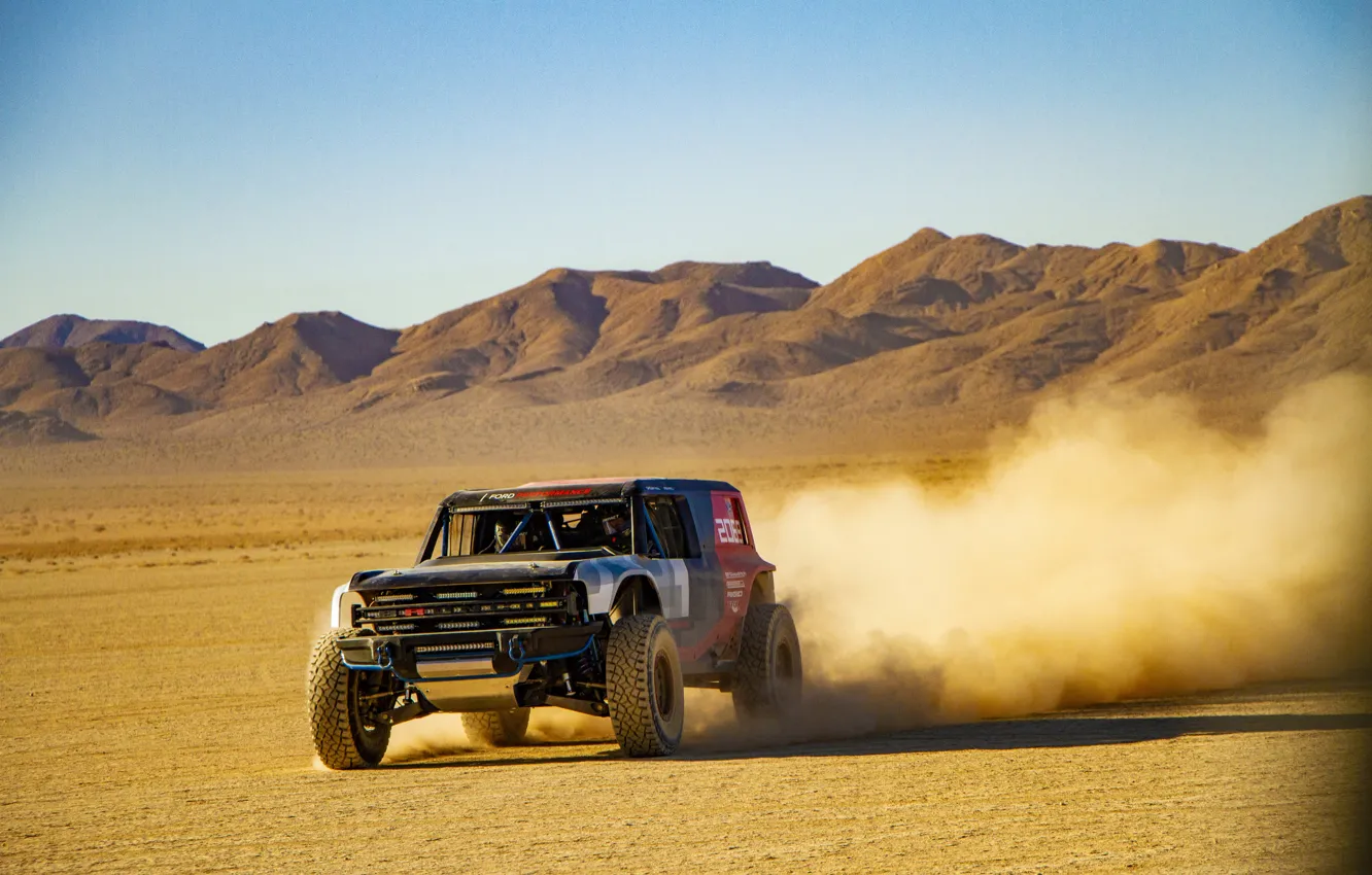 Фото обои горы, Ford, пыль, равнина, 2019, Bronco R Race Prototype