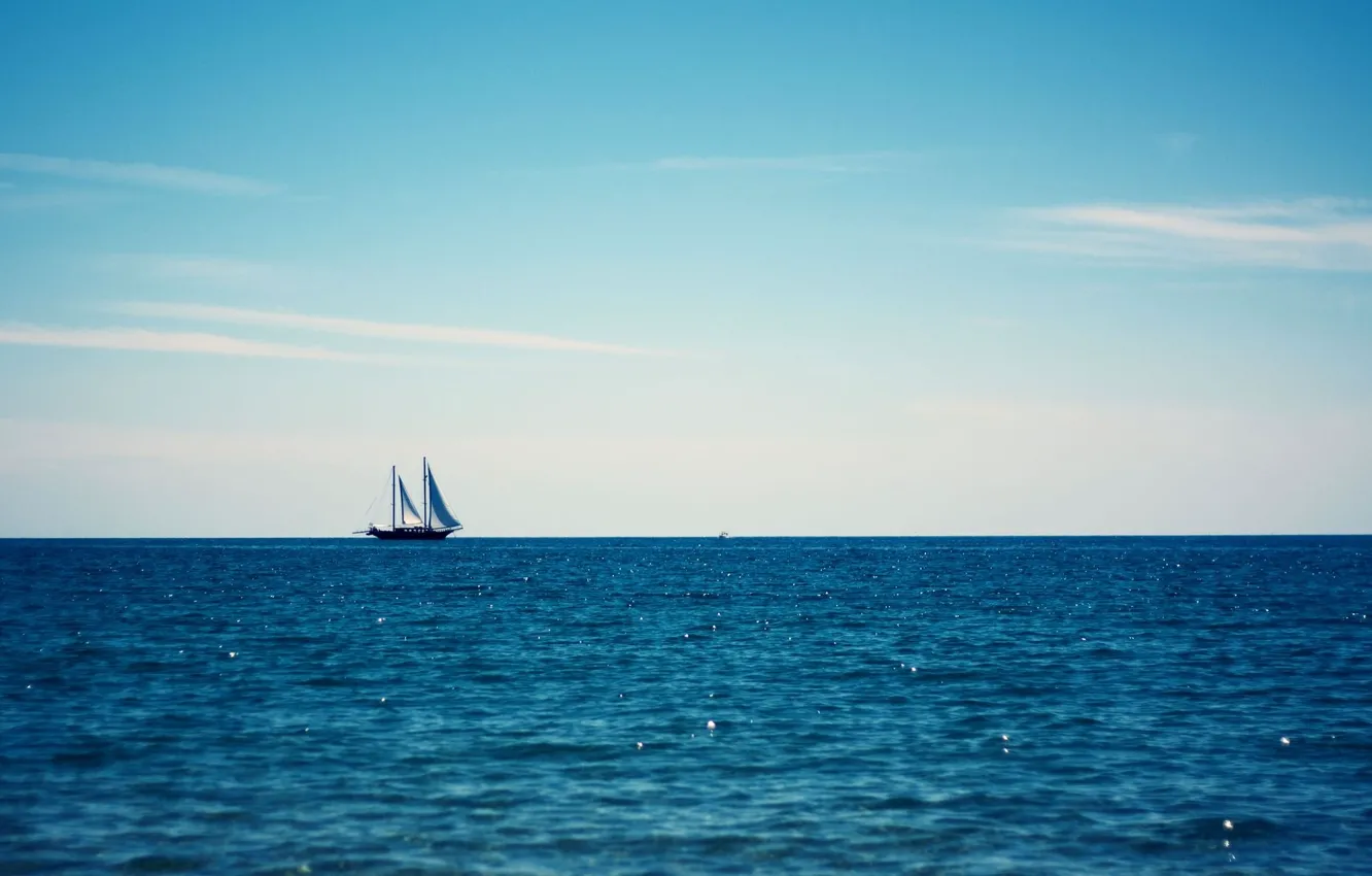 Фото обои море, лето, небо, голубое, яхта, горизонт