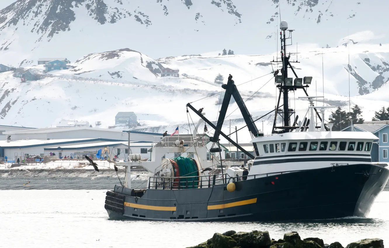 Фото обои ice, winter, fishing boat