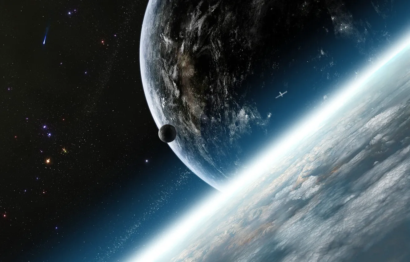 Фото обои планеты, спутник, атмосфера
