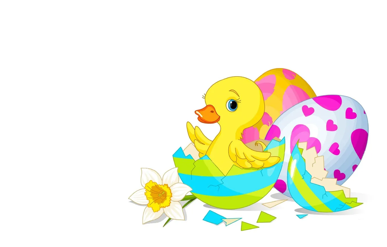 Фото обои фон, праздник, яйцо, арт, Пасха, утёнок, Easter, цветочек