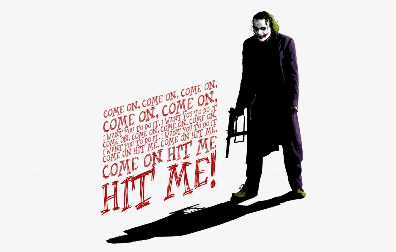 Фото обои Джокер, костюм, автомат, The Dark Knight, слова, Joker, Heath Ledger, Хит Леджер
