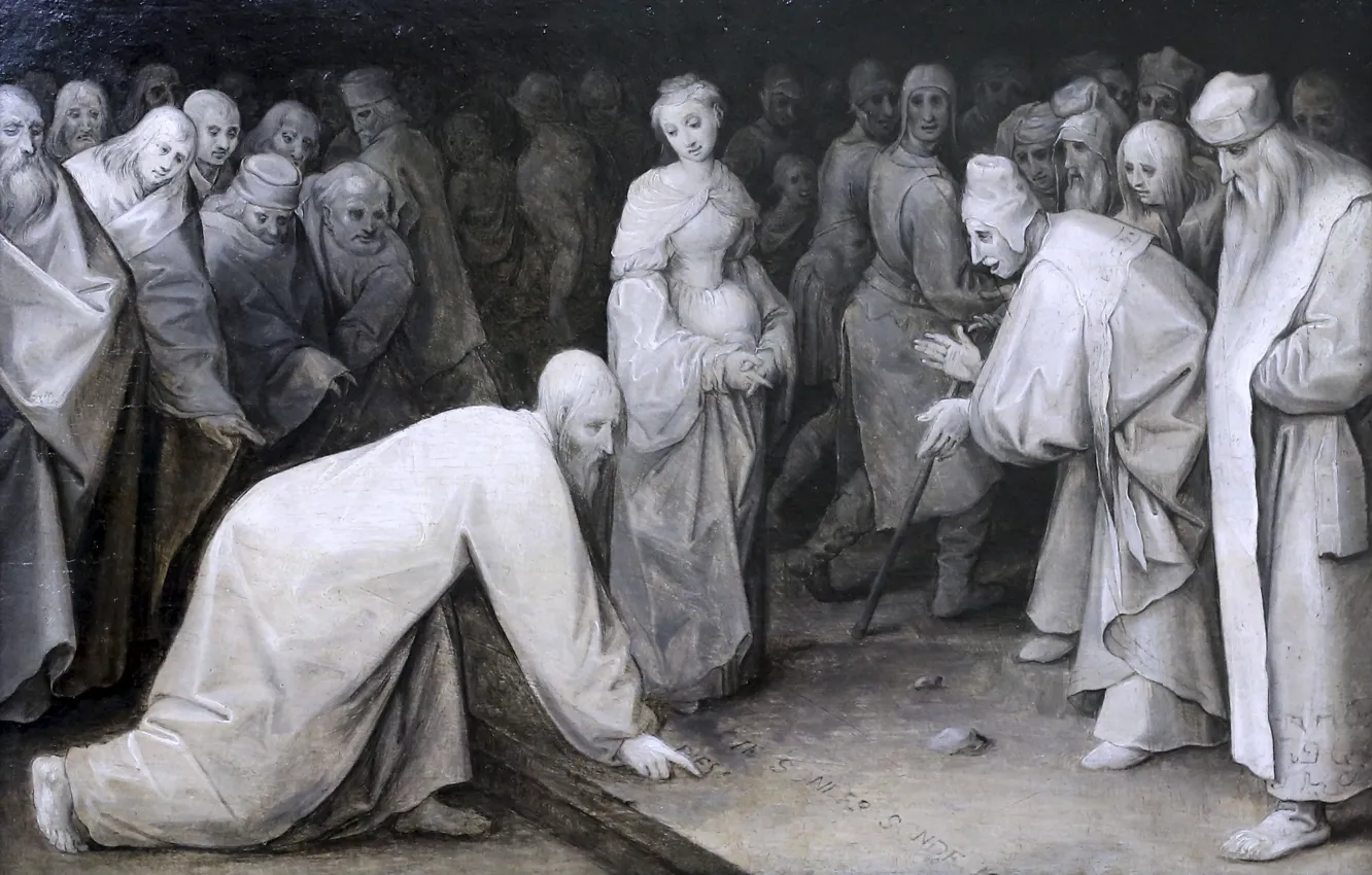 Фото обои Мюнхен, художник, картинная галерея, Neue Pinakothek, Le Christ et le femme adultère, Ян Брейгель, фламандский, …