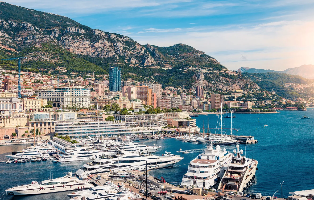 Фото обои море, яхты, небоскребы, лодки, причал, пирс, Монако, Монте-Карло