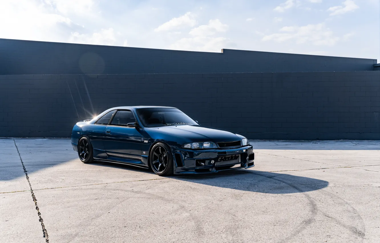 Фото обои Nissan, Blue, Nissan Skyline, Stance, R33, Skyline R33