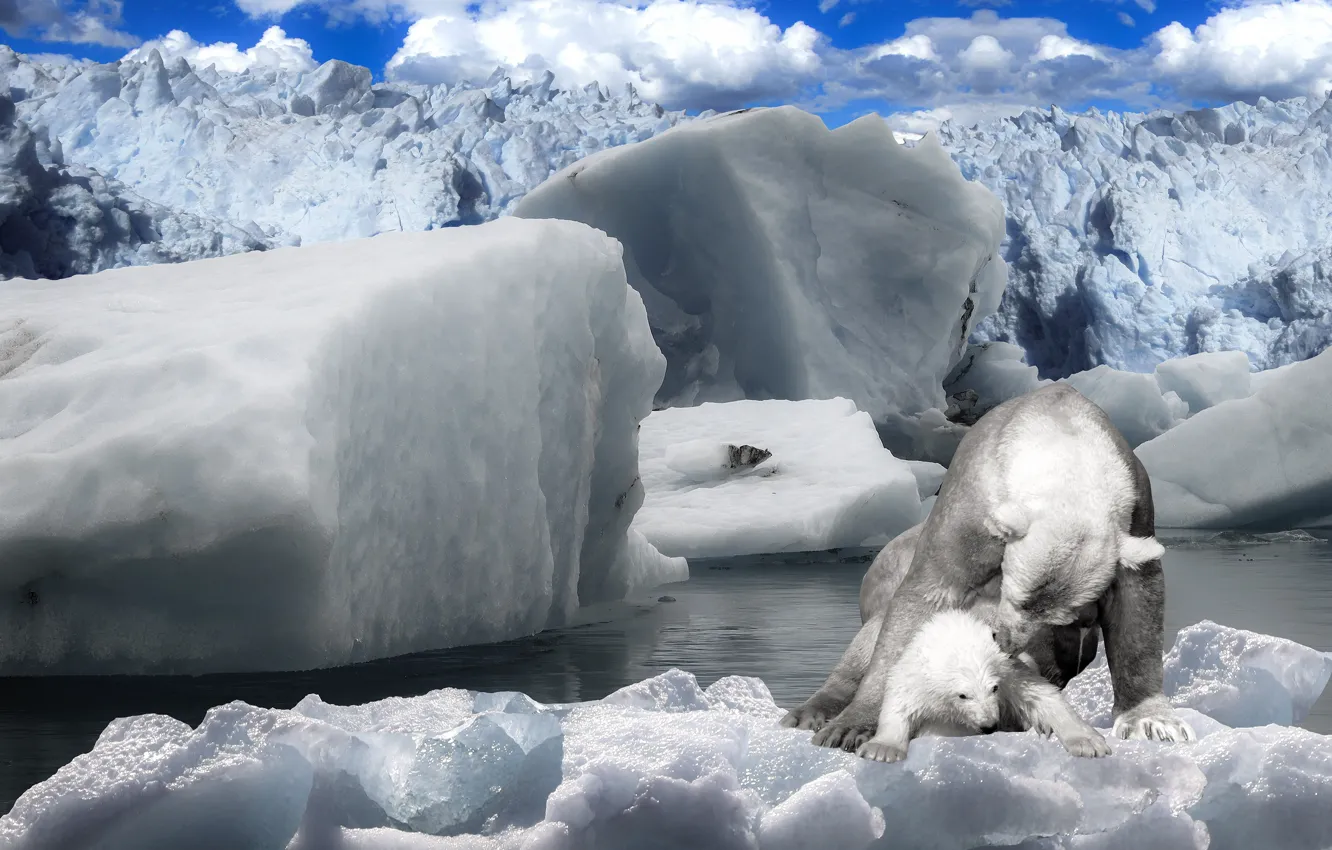 Фото обои зима, облака, снег, поза, синева, рендеринг, лёд, ледник