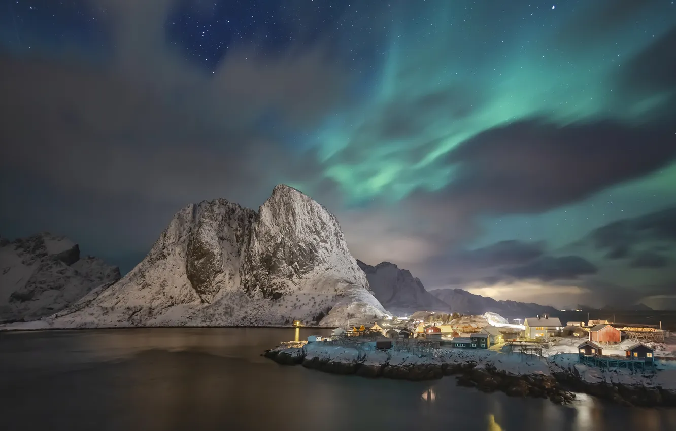 Фото обои Norway, town, cold, polar aurola