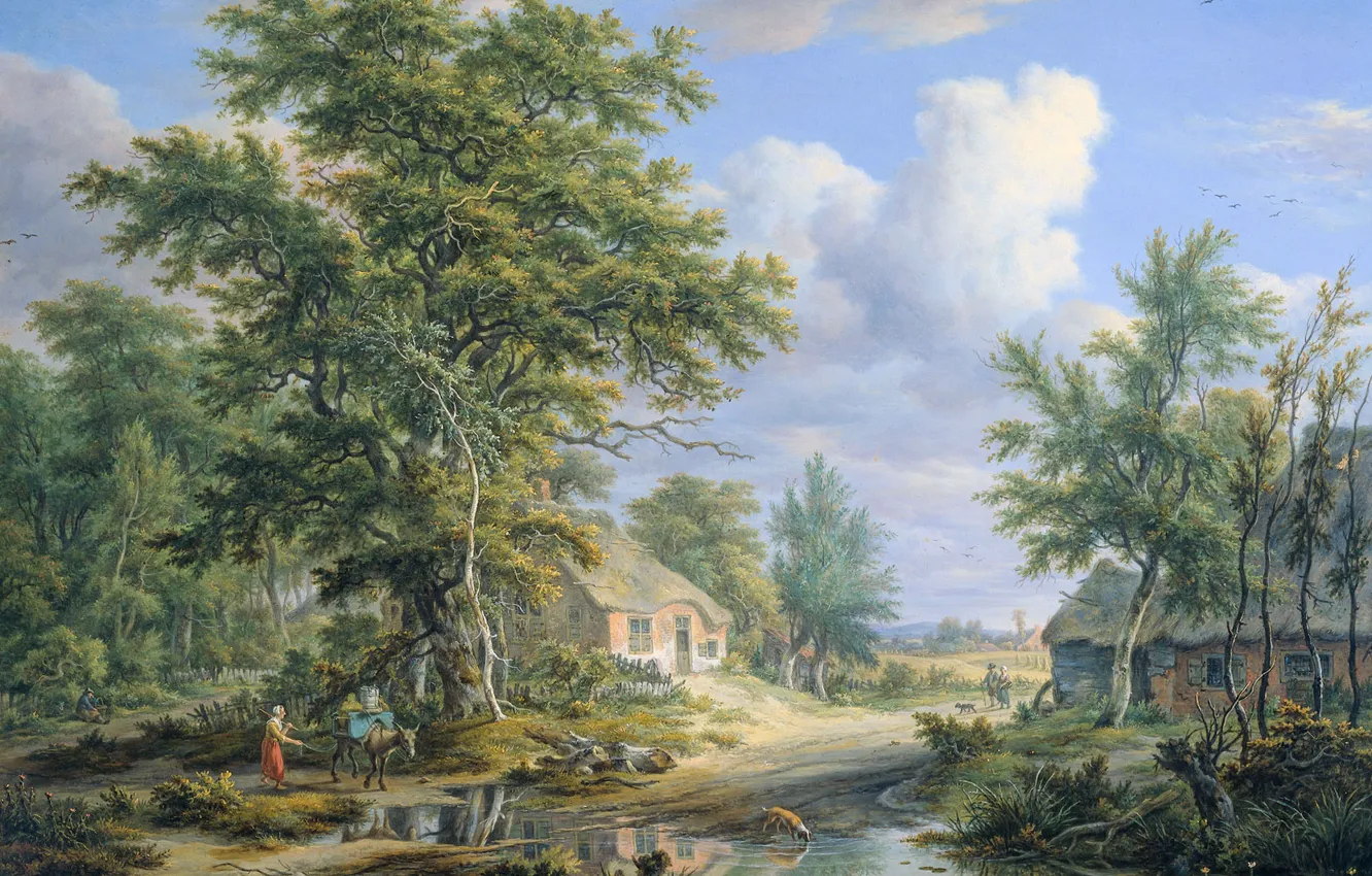 Фото обои пейзаж, картина, Эгберт ван Дрилст, Фермы на Краю Леса