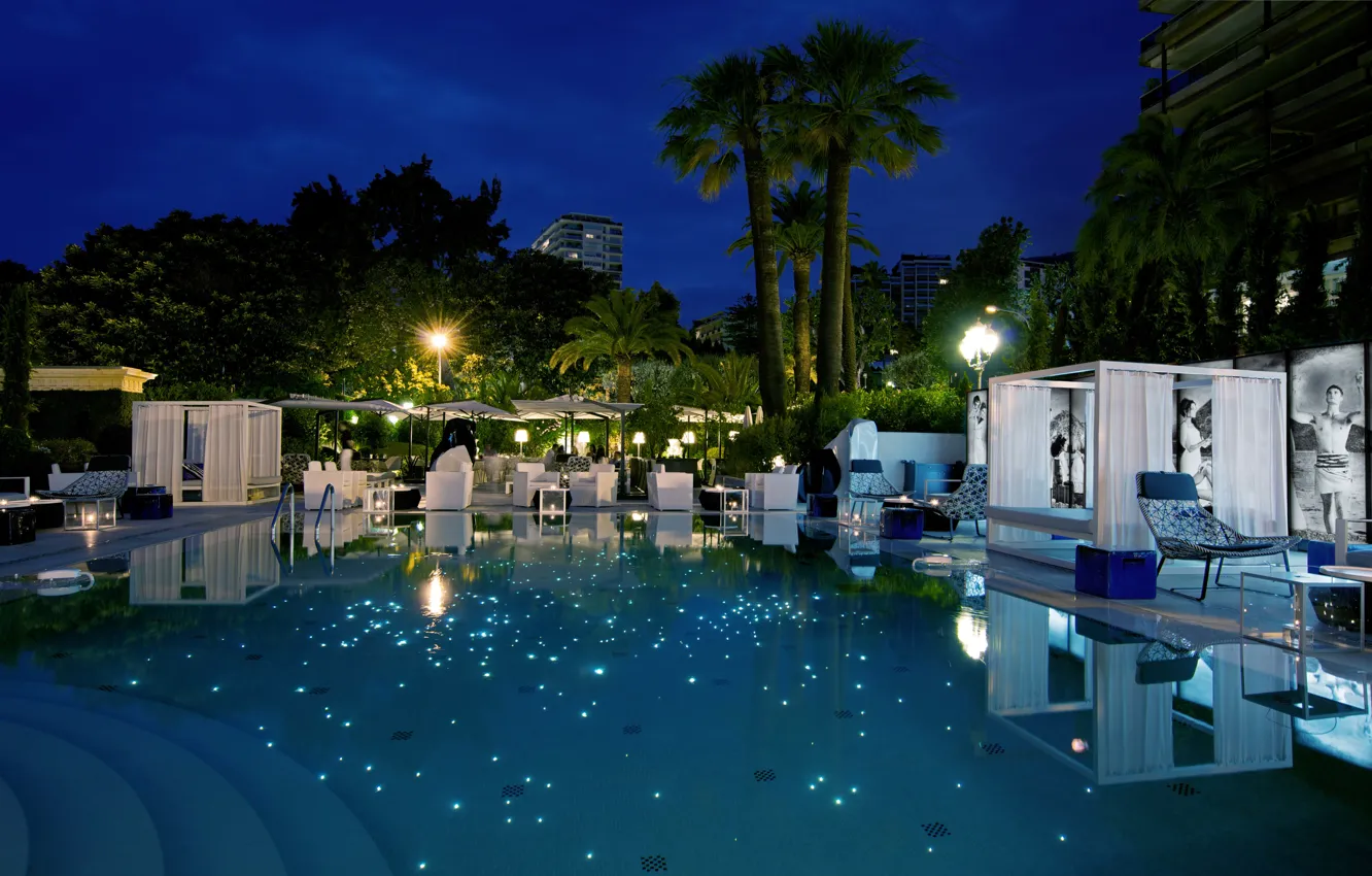 Фото обои город, вечер, бассейн, отель, Monte-Carlo, Hôtel Metropole