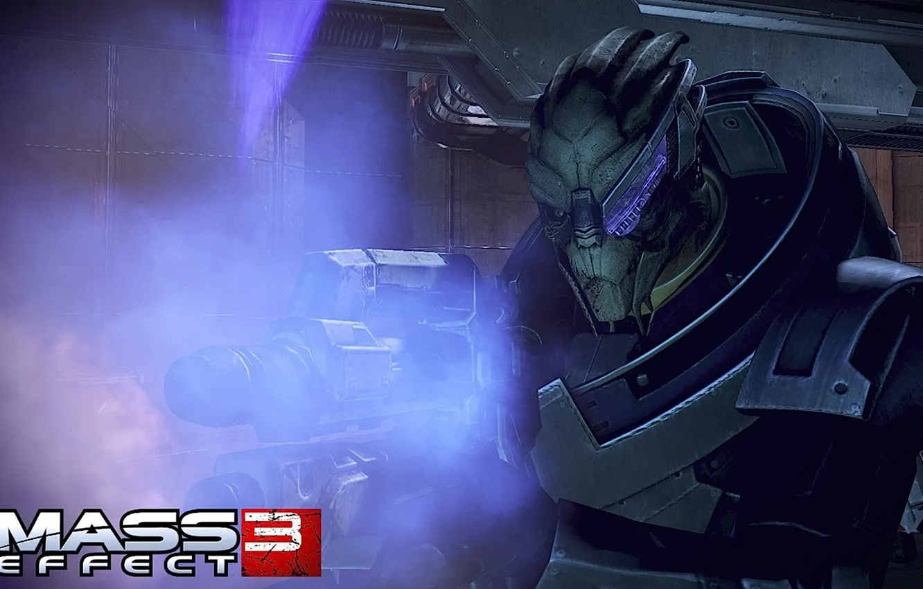 Фото обои солдат, Mass Effect 3, Гаррус Вакариан, винтовка &ampquot;мотыга&ampquot;, турианец