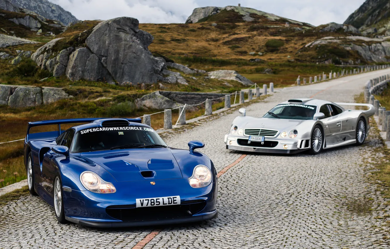 Фото обои Mercedes-Benz, Porsche, GTR, Porsche 911, CLK, 1997, Sports car, GT1