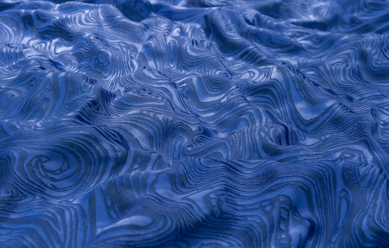 Фото обои волны, синий, узор, ткань, складки, шёлк, текстиль