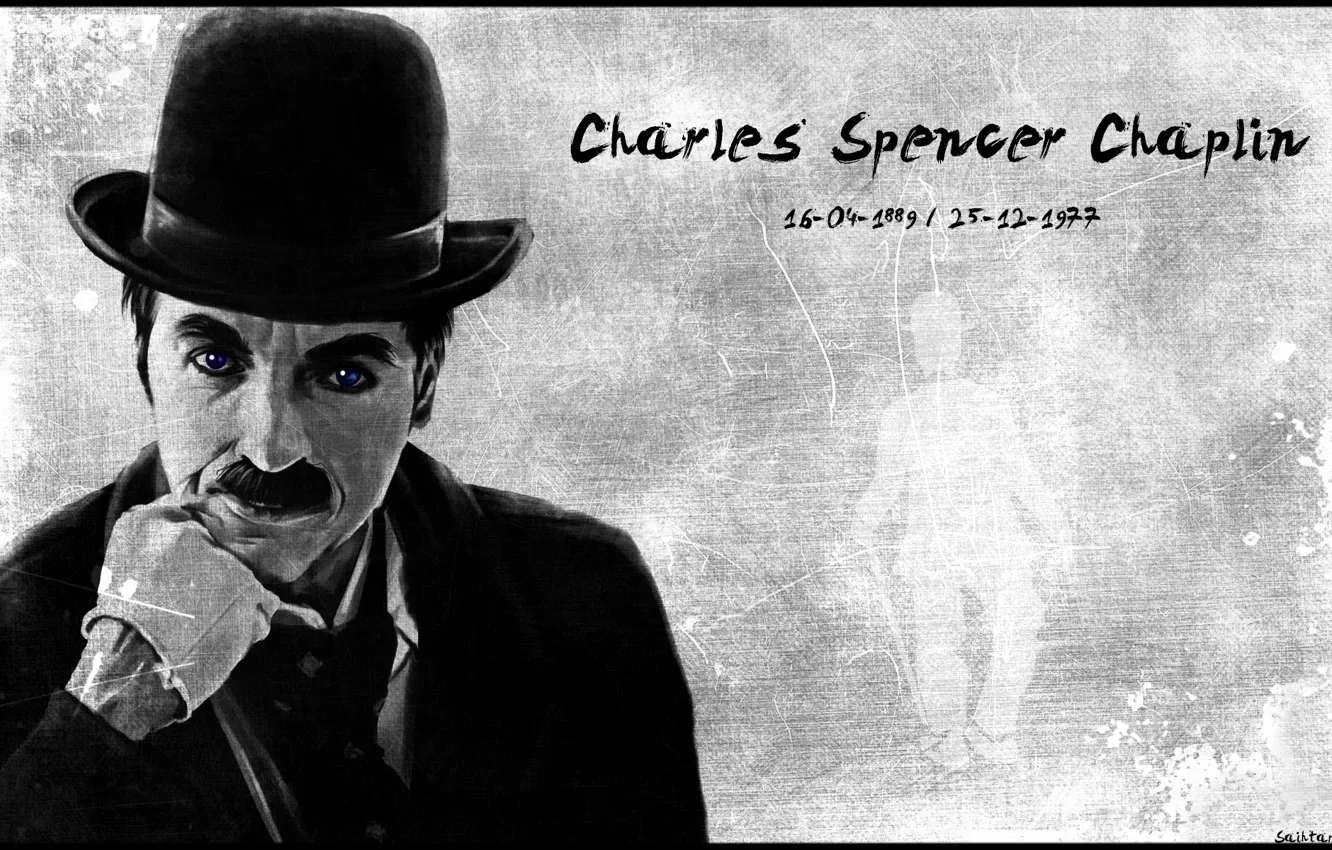 Фото обои усы, шляпа, актёр, дата, известность, чарли, чаплин, юморист