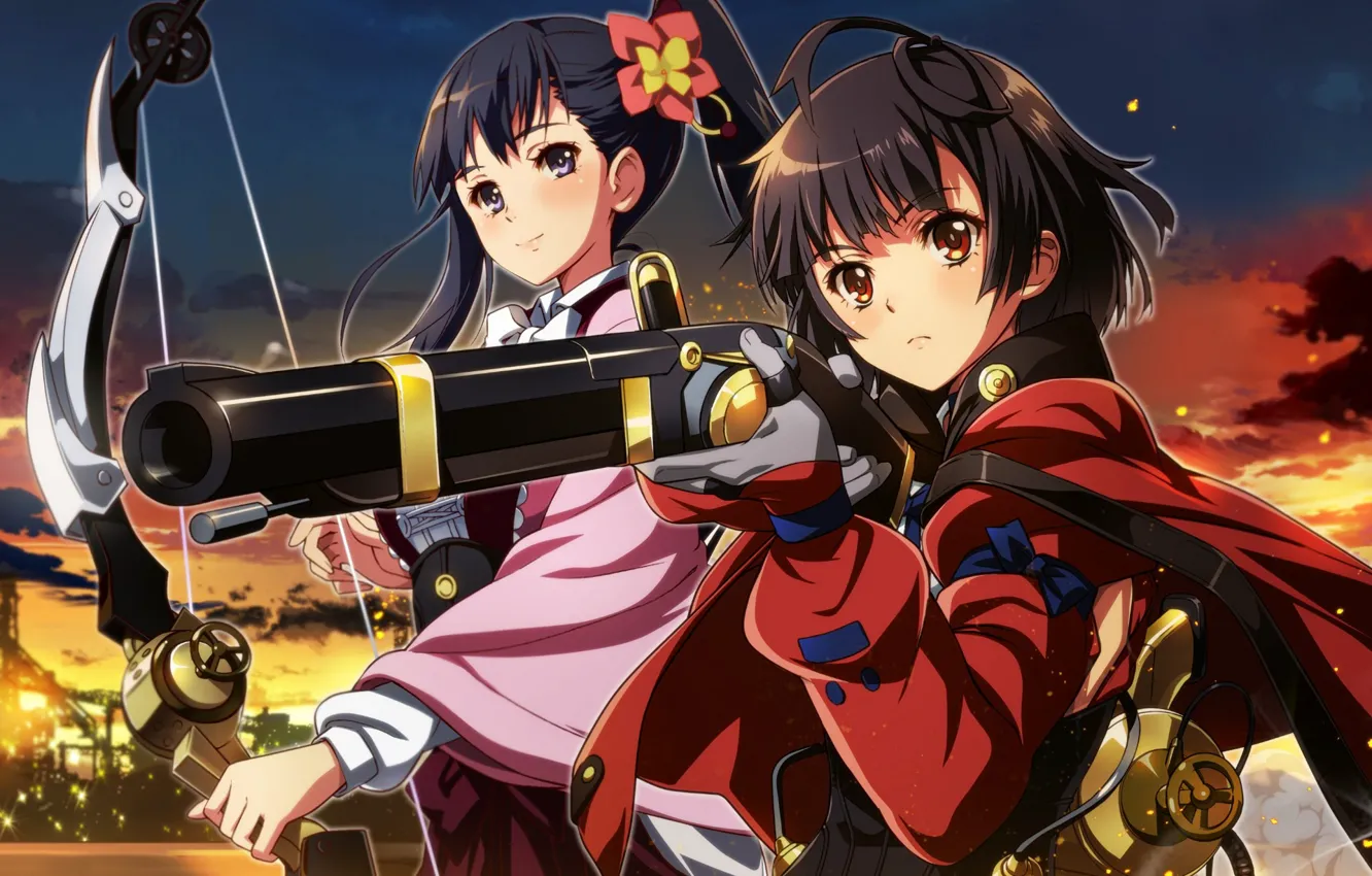 Фото обои оружие, девушки, лук, ружьё, anime, art, Koutetsujou no Kabaneri, Mumei
