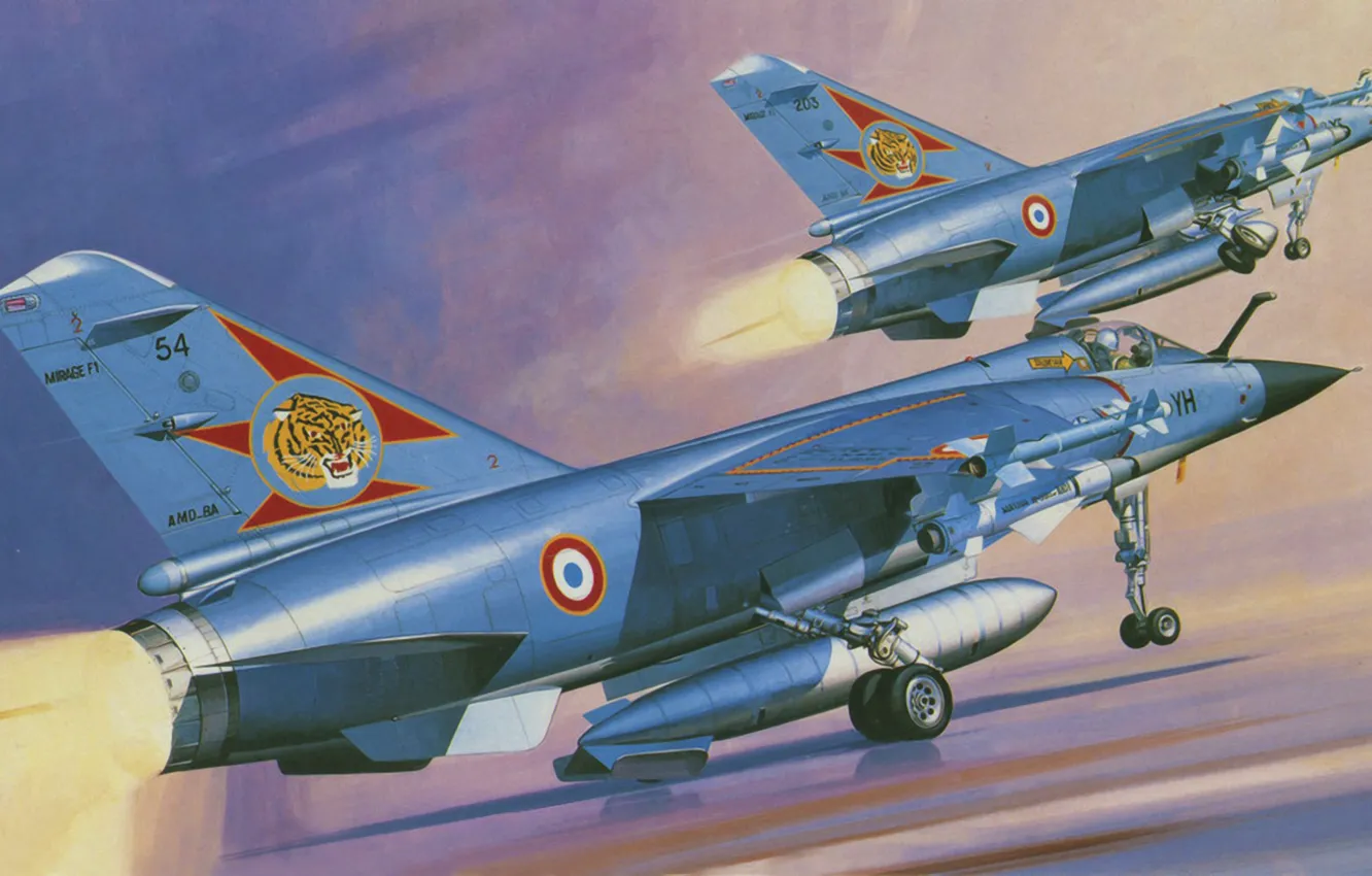 Фото обои war, art, airplane, painting, aviation, jet, Mirage F.1C
