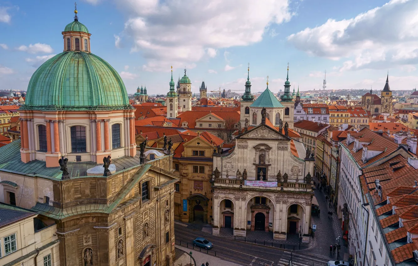 Фото обои здания, дома, Прага, Чехия, Prague, храмы, Czech Republic, Храм Святого Франциска Ассизского